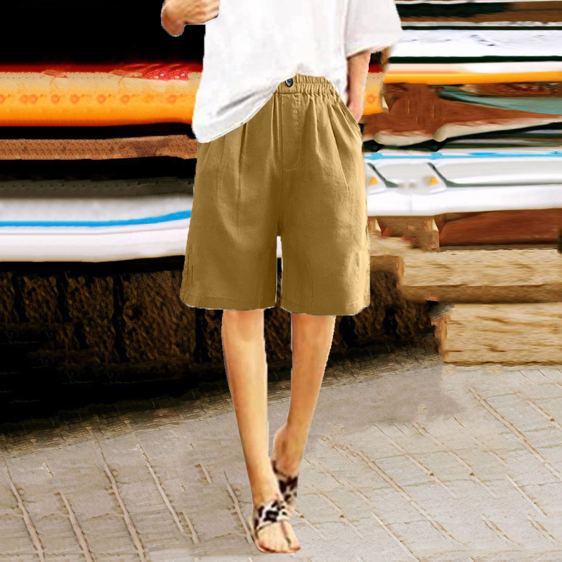 2024-es, határokon átnyúló Amazon pamut és lenvászon rövidnadrág, női nyári, új, laza, magas derekú, közepes hosszúságú nadrág.