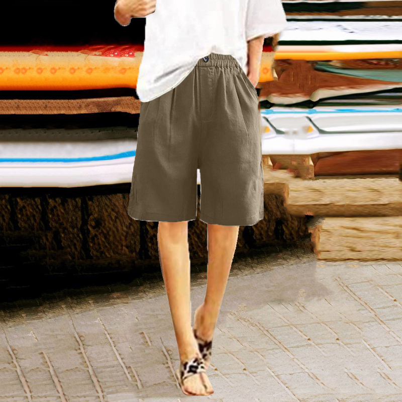 2024-es, határokon átnyúló Amazon pamut és lenvászon rövidnadrág, női nyári, új, laza, magas derekú, közepes hosszúságú nadrág.
