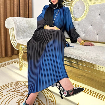 M2933 Határokon átnyúló Amazon Közel-Kelet Új Női Kontrasztos Színű Rakott Köntös Divat Laza Elegáns Ruha