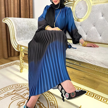 M2933 Határokon átnyúló Amazon Közel-Kelet Új Női Kontrasztos Színű Rakott Köntös Divat Laza Elegáns Ruha