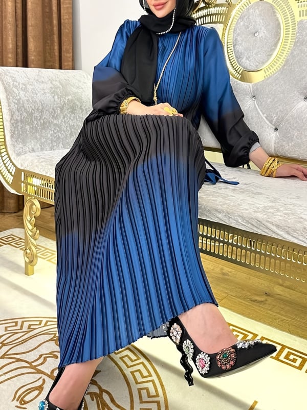 M2933 Határokon átnyúló Amazon Közel-Kelet Új Női Kontrasztos Színű Rakott Köntös Divat Laza Elegáns Ruha