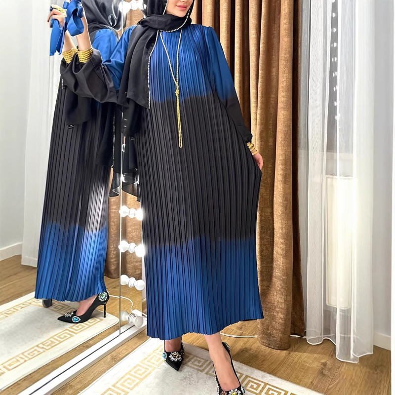 M2933 Határokon átnyúló Amazon Közel-Kelet Új Női Kontrasztos Színű Rakott Köntös Divat Laza Elegáns Ruha