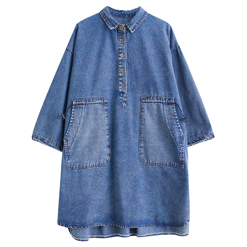 Päris laos olev teksariie, naiste pikk kevad- ja sügiskraega pikkade varrukatega, pingutusnööriga pestav vana särk, pikkade varrukatega trendikas