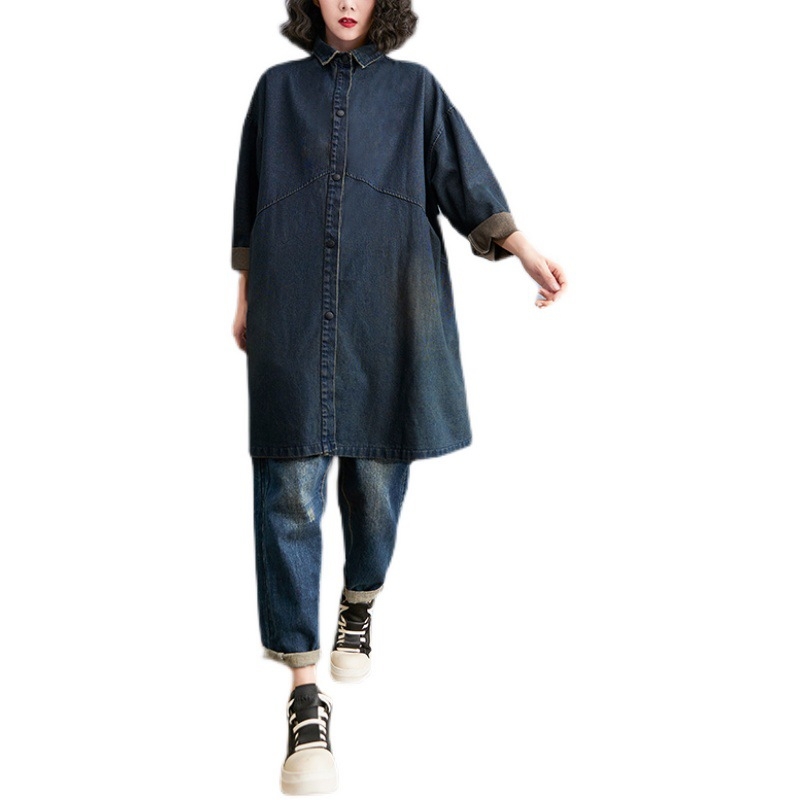 Fotografie reală în stoc, lejeră, asortată, retro, distressed, lungime medie, din denim, stil western la modă, slăbit, mărime mare