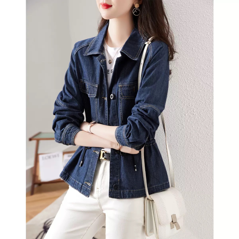 Naiste 2024. aasta sügisene pendeldajakk, vabaaja lihtne lühikeste pükste ja sinise puuvillaga teksariie