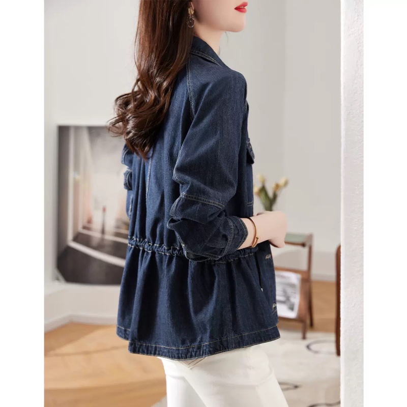 Naiste 2024. aasta sügisene pendeldajakk, vabaaja lihtne lühikeste pükste ja sinise puuvillaga teksariie