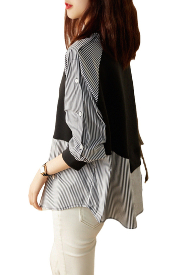 Eklektikus Design Sense Niche Stitching Crewneck Pulóver Női Őszi Új Szabálytalan Csíkos Laza Pamut Felső