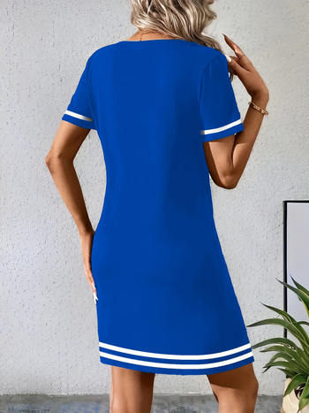 2025 új nyári női ruházati európai és amerikai határokon átnyúló amazon laza V-nyakú csíkos kontrasztos rövid ujjú alkalmi ruha