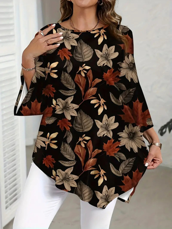 2025-ös Amazon nyári új, lezser, sokoldalú felsők, divatos, virágmintás, kerek nyakú, európai és amerikai, népszerű pólók