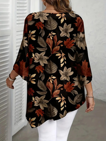 2025-ös Amazon nyári új, lezser, sokoldalú felsők, divatos, virágmintás, kerek nyakú, európai és amerikai, népszerű pólók