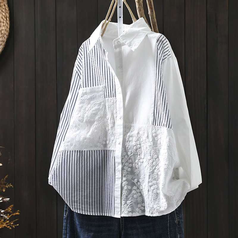 Japán stílusú Mori női függőleges csíkos hosszú ujjú ing női laza, karcsúsított megjelenés őszi koreai stílusú lezser, mindenhez illő, egysoros felső