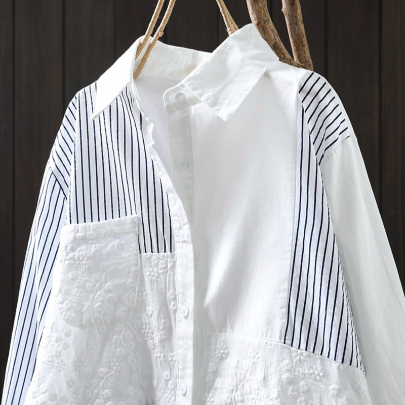 Japán stílusú Mori női függőleges csíkos hosszú ujjú ing női laza, karcsúsított megjelenés őszi koreai stílusú lezser, mindenhez illő, egysoros felső