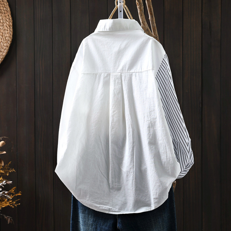 Japán stílusú Mori női függőleges csíkos hosszú ujjú ing női laza, karcsúsított megjelenés őszi koreai stílusú lezser, mindenhez illő, egysoros felső