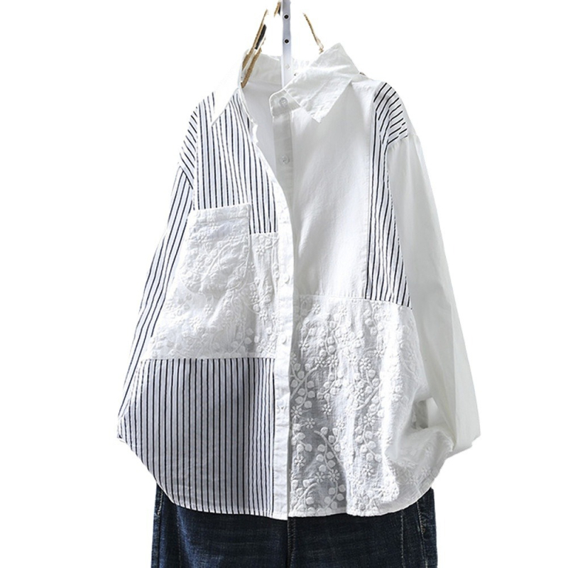 Japán stílusú Mori női függőleges csíkos hosszú ujjú ing női laza, karcsúsított megjelenés őszi koreai stílusú lezser, mindenhez illő, egysoros felső