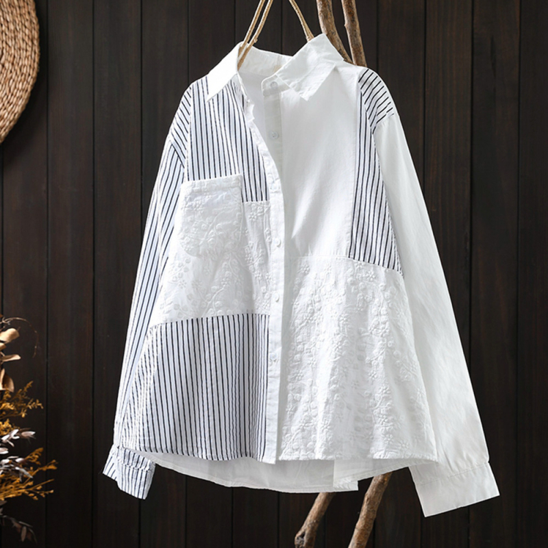 Japán stílusú Mori női függőleges csíkos hosszú ujjú ing női laza, karcsúsított megjelenés őszi koreai stílusú lezser, mindenhez illő, egysoros felső