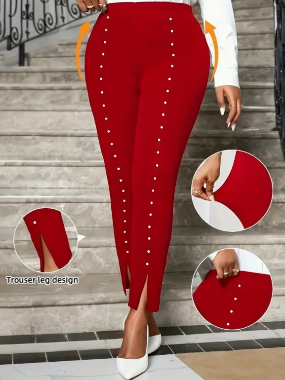 Új európai és amerikai határokon átnyúló Amazon és Aliexpress női nadrágok, külkereskedelmi lezser nadrágok, gyöngyökkel kirakott hasított leggings