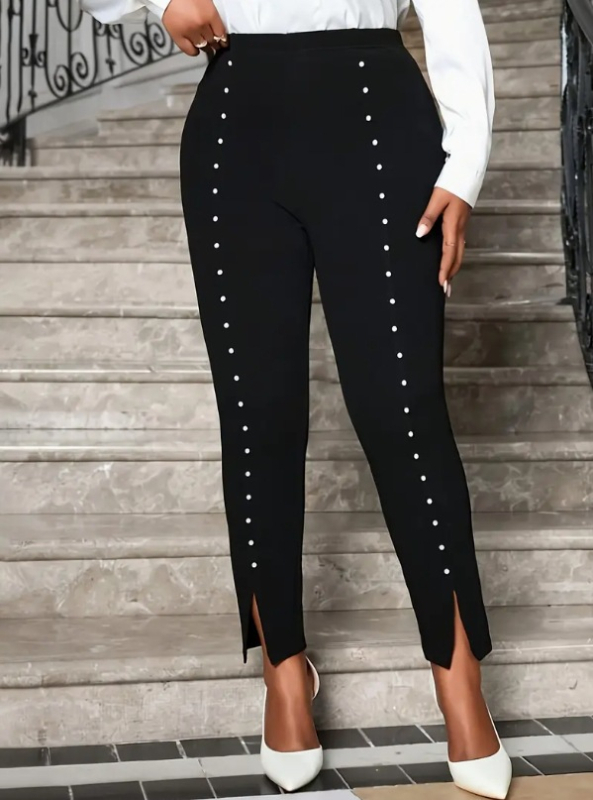 Új európai és amerikai határokon átnyúló Amazon és Aliexpress női nadrágok, külkereskedelmi lezser nadrágok, gyöngyökkel kirakott hasított leggings