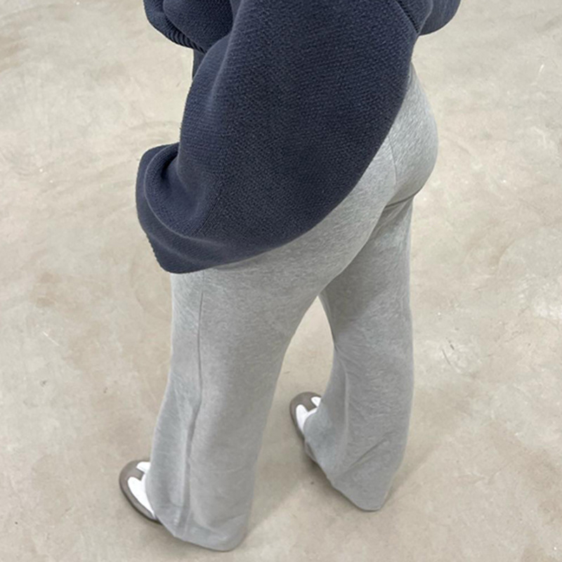 Amerikai stílusú retró utcai szürke fűzős széles derekú alapvető karcsúsított nadrág egyszerű elegáns mindennapi mindenhez illő lezser nadrág