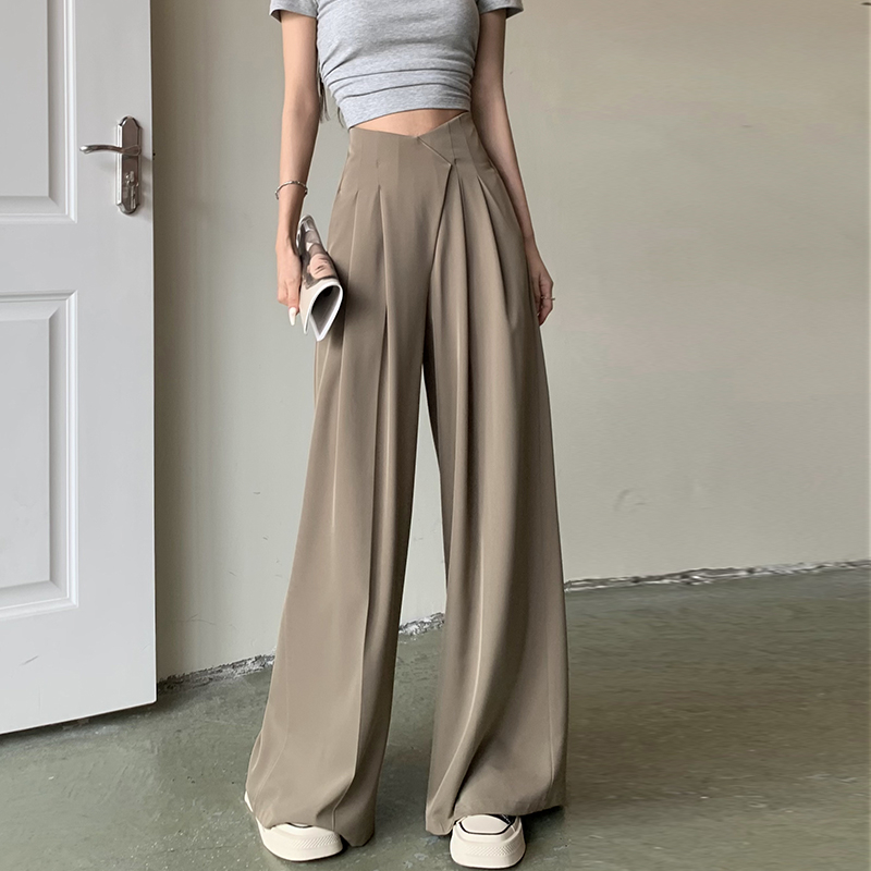 Halszálka derekú fekete kosztümnadrág nőknek nyári vékony jég selyem bő szárú nadrág laza drapé hétköznapi padlóig érő nadrág szoknya