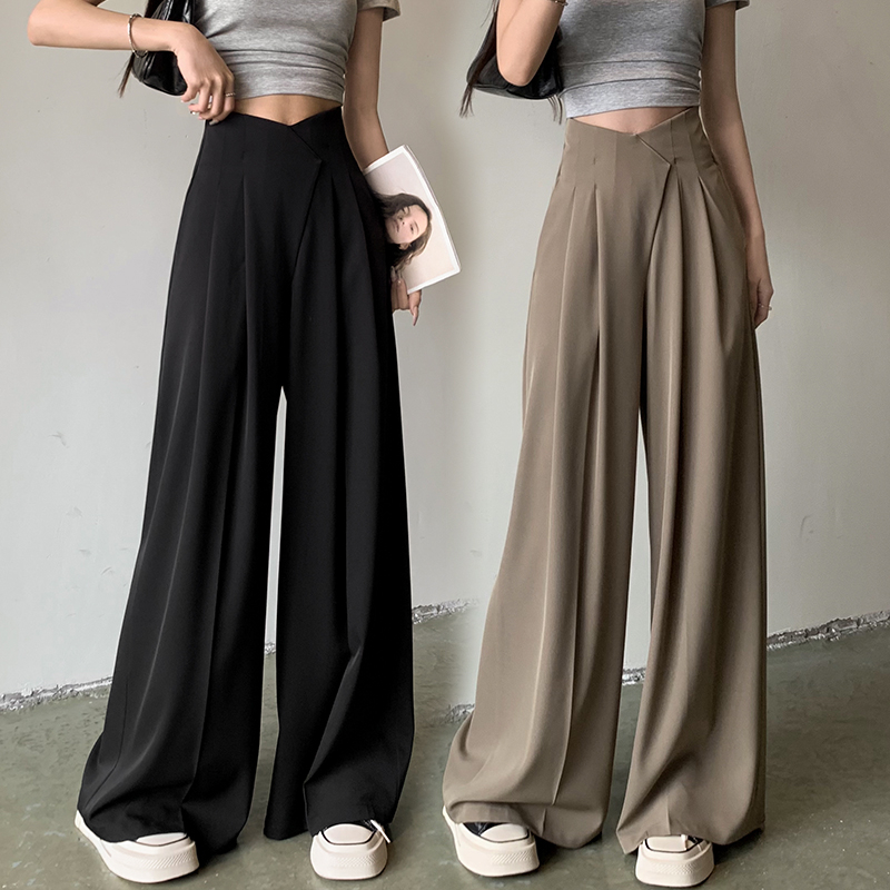 Halszálka derekú fekete kosztümnadrág nőknek nyári vékony jég selyem bő szárú nadrág laza drapé hétköznapi padlóig érő nadrág szoknya