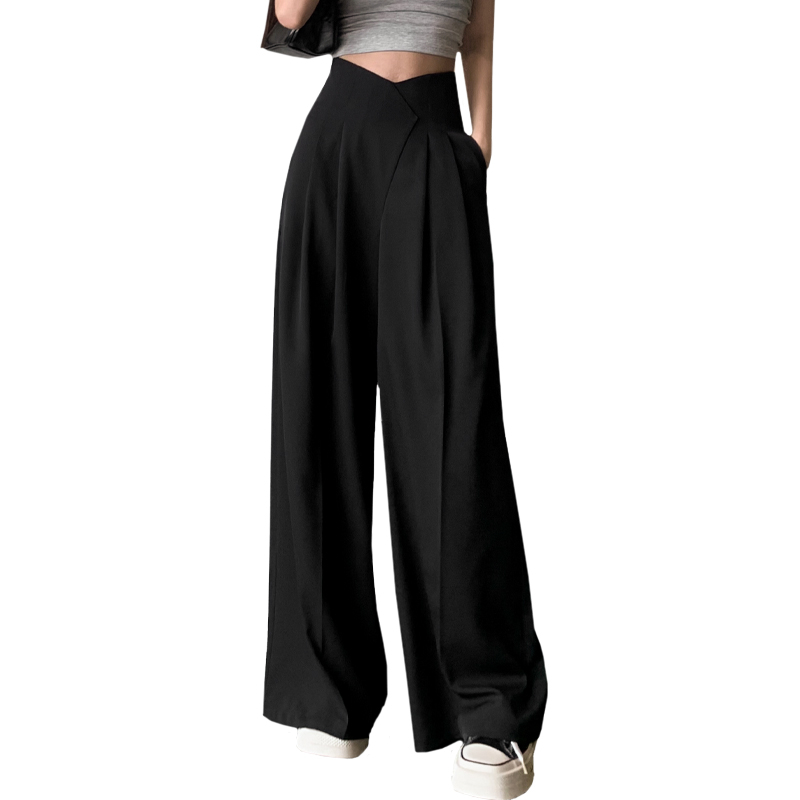 Halszálka derekú fekete kosztümnadrág nőknek nyári vékony jég selyem bő szárú nadrág laza drapé hétköznapi padlóig érő nadrág szoknya