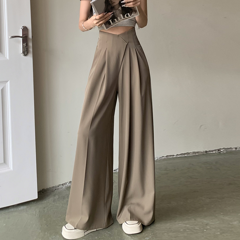 Halszálka derekú fekete kosztümnadrág nőknek nyári vékony jég selyem bő szárú nadrág laza drapé hétköznapi padlóig érő nadrág szoknya