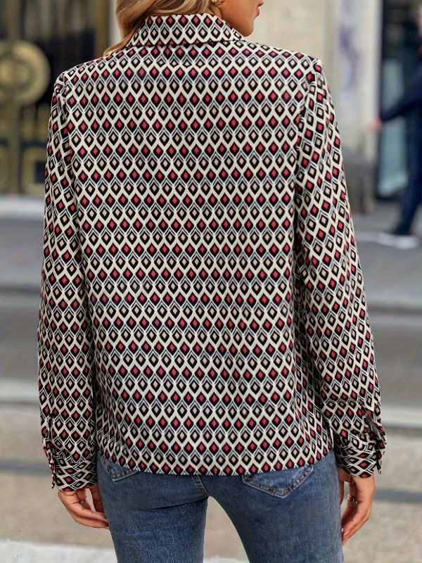 Női geometrikus mintás, hajtókás hosszú ujjú ing