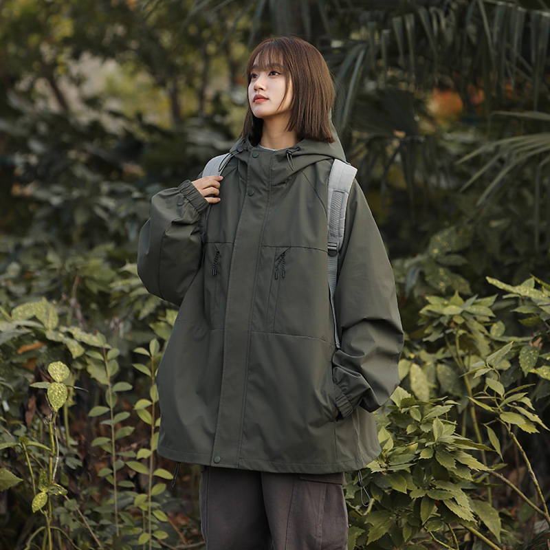 24-7814 Női Férfi Tavaszi és Őszi 2024 Új Laza Kapucnis Szélálló Vízálló Hétköznapi Kabát Trendi