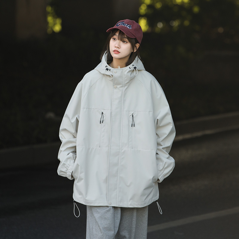 24-7814 Női Férfi Tavaszi és Őszi 2024 Új Laza Kapucnis Szélálló Vízálló Hétköznapi Kabát Trendi