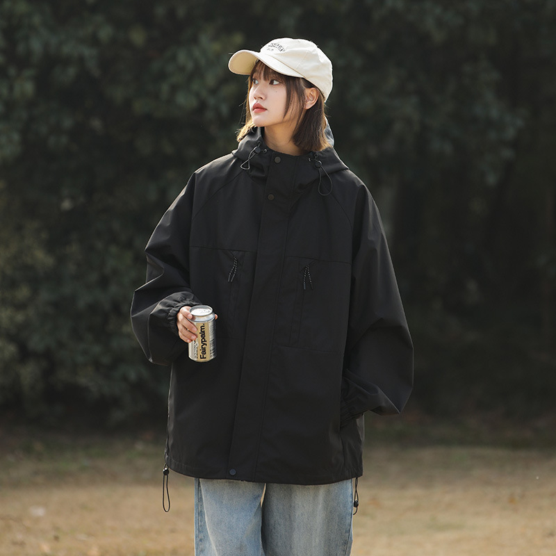 24-7814 Női Férfi Tavaszi és Őszi 2024 Új Laza Kapucnis Szélálló Vízálló Hétköznapi Kabát Trendi