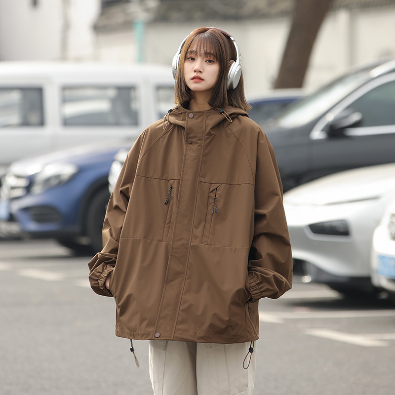 24-7814 Női Férfi Tavaszi és Őszi 2024 Új Laza Kapucnis Szélálló Vízálló Hétköznapi Kabát Trendi