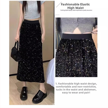 Hosszú, testhezálló szoknya finom flitterekkel és hasított, A-vonalú, egyenes szoknya exkluzív dizájnnal