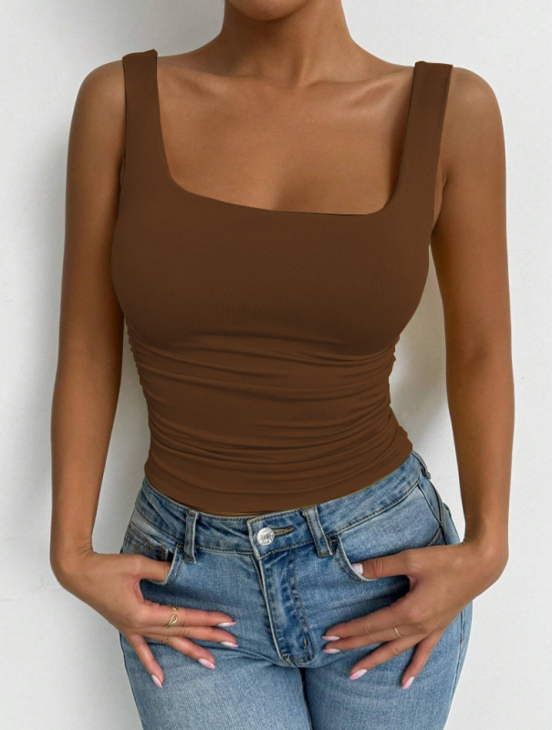 2025-ös európai és amerikai, határokon átnyúló új női ujjatlan, négyzet alakú gallérral ellátott, lezser, egyszerű crop felső