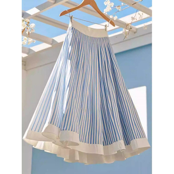 Пролетно-лятна нова дамска миди пола в стил „Приказна гора“ с дребничка, отслабваща, елегантна и висококачествена, красива, на райета