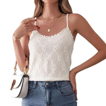 2025 Καλοκαιρινό Ευρωπαϊκό και Αμερικανικό Amazon Temu Νέο Στρογγυλό Λαιμόκοψη Μονόχρωμο Πλεκτό Δαντελένιο Καμιζόλ