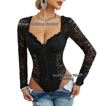 Φθινόπωρο 2024, Στενή, Σέξι, Μακρυμάνικη Ολόσωμη Φόρμα Spice Girl με Δαντελένια Πέρλα και Ατσάλινο Δαχτυλίδι, Διασυνοριακή, Ευρωπαϊκή και Αμερικανική Έκδοση