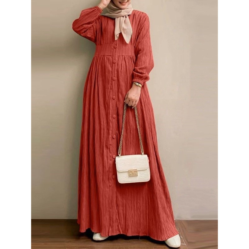 Muszlim Női Retró Hosszú Ujjú Egyszínű Hosszú Ruha Tavaszi és Őszi Elegáns Hétköznapi Mellény Ruha Női Hosszú Köntös