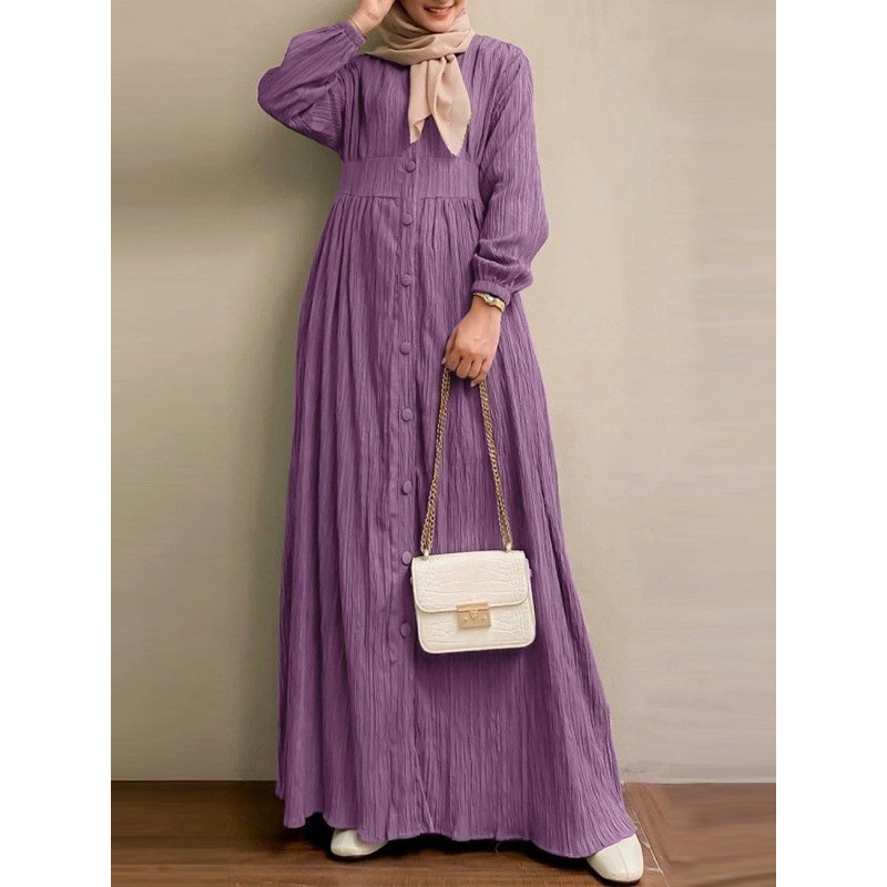 Muszlim Női Retró Hosszú Ujjú Egyszínű Hosszú Ruha Tavaszi és Őszi Elegáns Hétköznapi Mellény Ruha Női Hosszú Köntös