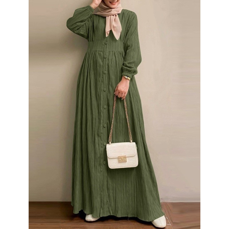 Muszlim Női Retró Hosszú Ujjú Egyszínű Hosszú Ruha Tavaszi és Őszi Elegáns Hétköznapi Mellény Ruha Női Hosszú Köntös
