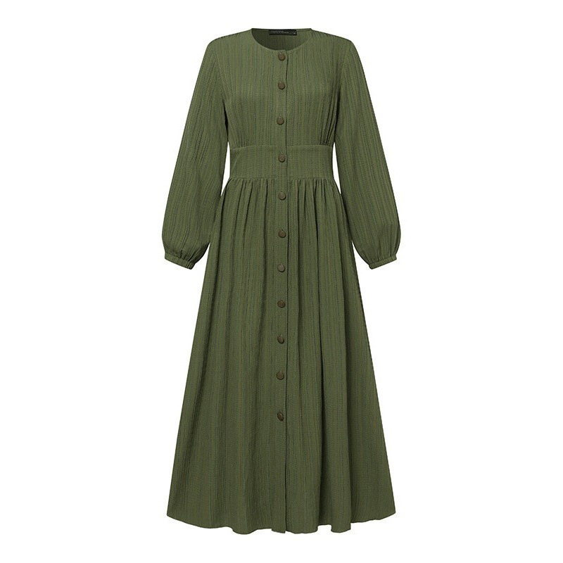 Muszlim Női Retró Hosszú Ujjú Egyszínű Hosszú Ruha Tavaszi és Őszi Elegáns Hétköznapi Mellény Ruha Női Hosszú Köntös