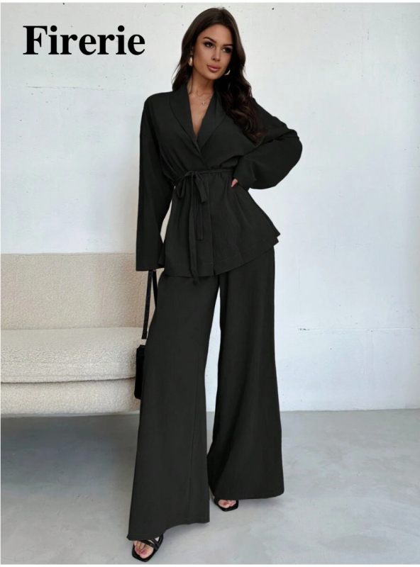 Határokon átnyúló európai és amerikai női ruházat 2025 tavaszán új divatos, csúcskategóriás, fűzős ing-nadrág, hétköznapi öltöny