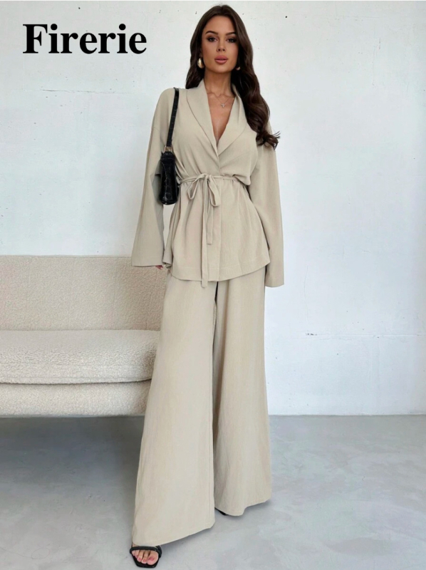 Határokon átnyúló európai és amerikai női ruházat 2025 tavaszán új divatos, csúcskategóriás, fűzős ing-nadrág, hétköznapi öltöny