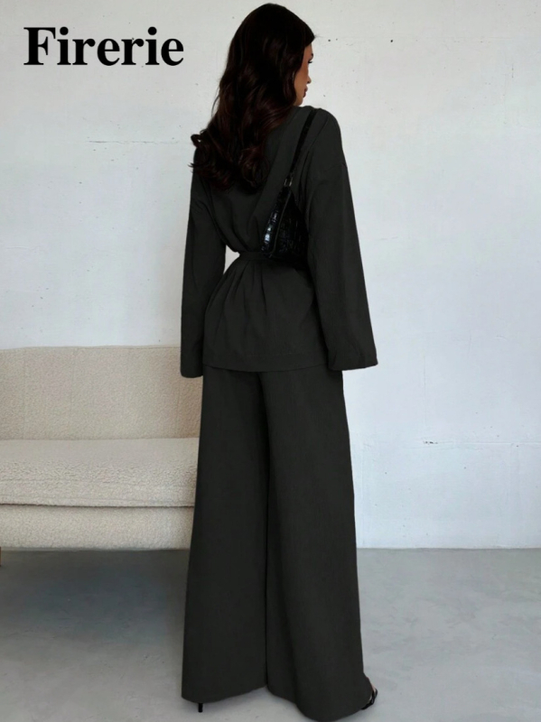 Határokon átnyúló európai és amerikai női ruházat 2025 tavaszán új divatos, csúcskategóriás, fűzős ing-nadrág, hétköznapi öltöny