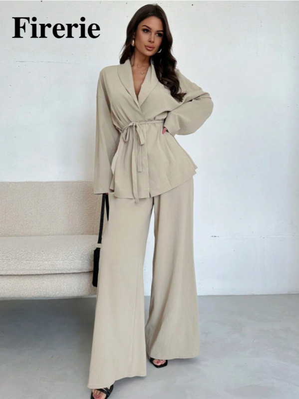 Határokon átnyúló európai és amerikai női ruházat 2025 tavaszán új divatos, csúcskategóriás, fűzős ing-nadrág, hétköznapi öltöny