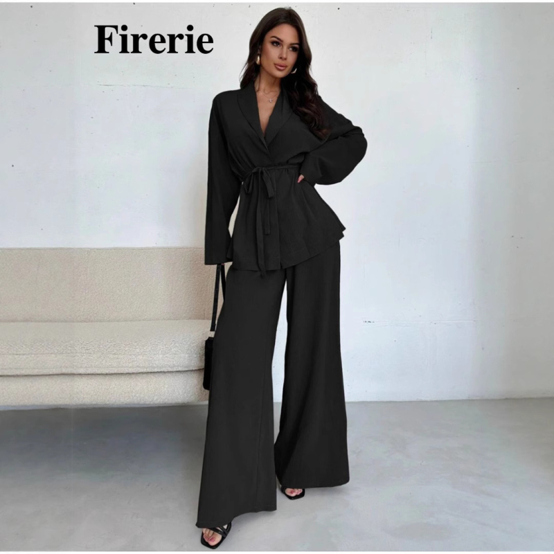 Határokon átnyúló európai és amerikai női ruházat 2025 tavaszán új divatos, csúcskategóriás, fűzős ing-nadrág, hétköznapi öltöny