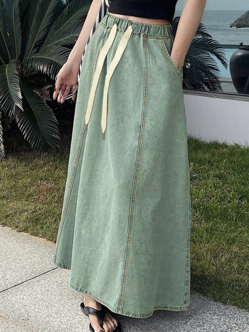 Διασυνοριακό Εξωτερικό Εμπόριο Amazon Ευρωπαϊκό και Αμερικανικό Αμερικανικό Σχέδιο Ελαστική Φούστα με Χαλαρή Μέση Γυναικεία Casual Φούστα Τζιν