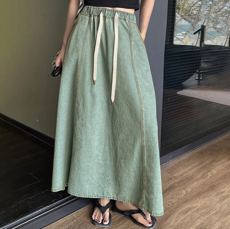 Határokon átnyúló külkereskedelem Amazon európai és amerikai amerikai design rugalmas derékú laza szoknya női lezser farmer szoknya