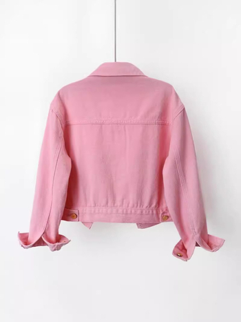 Ροζ κοντό τζιν μπουφάν γυναικών άνοιξη 2024 νέο χαλαρό δυτικό στυλ casual στυλ Χονγκ Κονγκ ρετρό μπουφάν