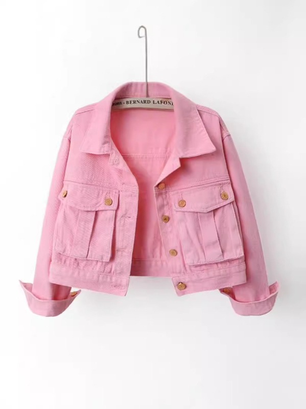 Rózsaszín rövid farmerdzseki női 2024 tavaszi/nyári új, laza, western stílusú, hétköznapi hongkongi stílusú retró dzseki felső