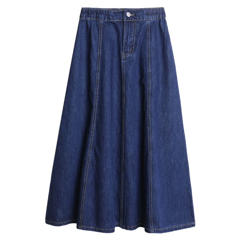 2024 őszi új érkezésű farmerszoknya női koreai stílusú, magas derekú, bő, bő, bő derekú, rakott, A-vonalú, nagy lenge, középhosszú szoknya